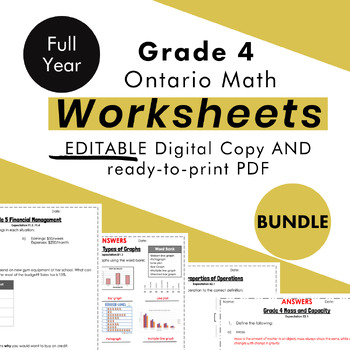 Preview of Grade 4 Ontario Math Curriculum FULL YEAR Worksheet Bundle (all expectations)