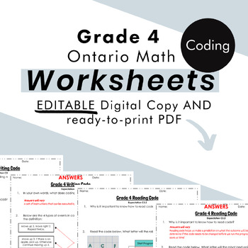 Preview of Grade 4 Ontario Math - FREE Coding Worksheets - PDF+FULLY Editable Google Slides