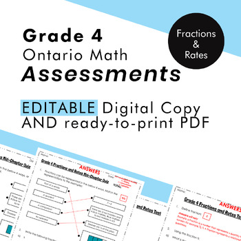 Preview of Grade 4 Ontario Math - Fractions & Rates Assessments - PDF, Google Slides