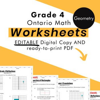 Preview of Grade 4 Ontario Math - Geometry Worksheets PDF + FULLY Editable Google Slides