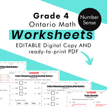 Preview of Grade 4 Ontario Math - Number Sense Worksheets PDF & Google Slides