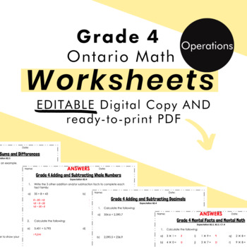 Preview of Grade 4 Ontario Math - Operations Worksheets - PDF+FULLY Editable Google Slides