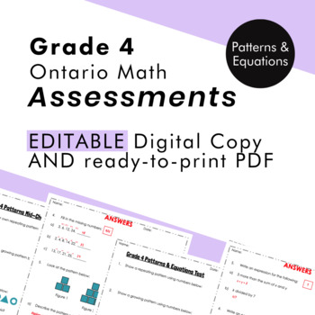 Preview of Grade 4 Ontario Math - Patterns & Equations Assessments - PDF+Google Slides