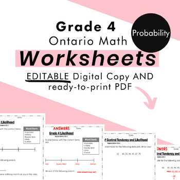 Preview of Grade 4 Ontario Math - Probability Worksheets PDF & Google Slides