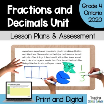 Preview of Grade 4 Fractions and Decimals Unit - Ontario Math 2020 - PDF and Google Slides