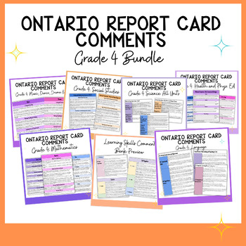 Preview of Grade 4 Ontario Report Card Comments Bundle - All subjects - Learning Skills