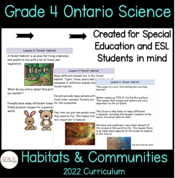 Preview of Grade 4 Ontario Science 2022 Habitats and Communities for Special Education