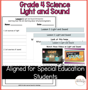 Preview of Grade 4 Ontario Science 2022 Light and Sound for ESL and Special Education
