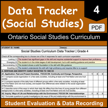 Preview of Grade 4 Ontario Social Studies Student Data Tracker | PDF