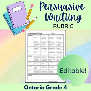 persuasive essay rubric grade 4