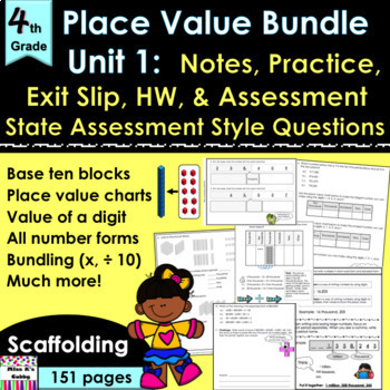 Preview of Grade 4 Place Value Bundle 1: no prep lessons, notes, CCLS practice, HW & test