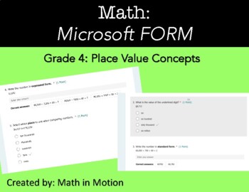 Preview of Grade 4 Place Value Concepts Quiz/Practice: Microsoft FORM