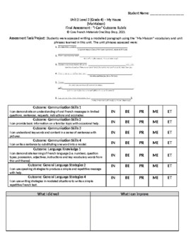 Grade 4 (SK Level 3) Core French My House Assessment Rubric | TPT