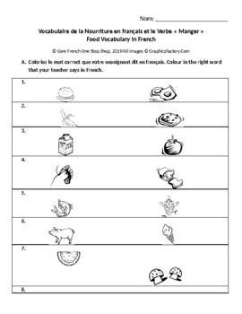 Grade 4 Sk Level 4 Foods And Verb Manger Worksheet Or Quiz Tpt