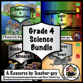 Preview of Grade 4 Science Bundle - Rocks, Minerals, Pulleys, Gears, Light, Sound, Habitats