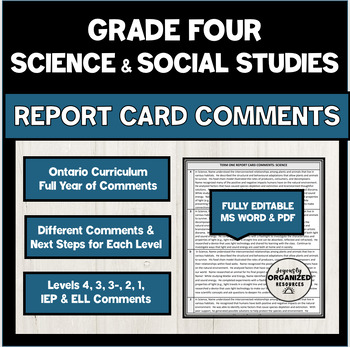Preview of Grade 4 Science & Social Studies Report Card Comments