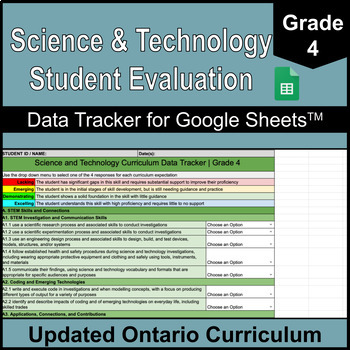 Preview of Grade 4 Science & Technology Digital Data Tracker | Updated Ontario Curriculum