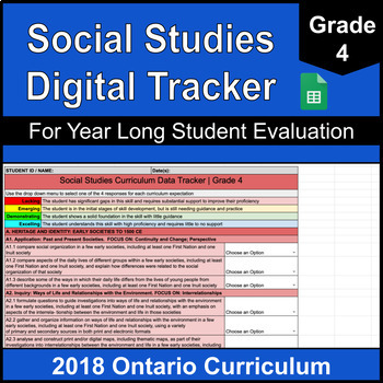 Preview of Grade 4 Social Studies Digital Data Tracker | Updated Ontario Curriculum