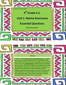 Preview of Grade 4 Social Studies Unit 1: Native Americans Essential Questions