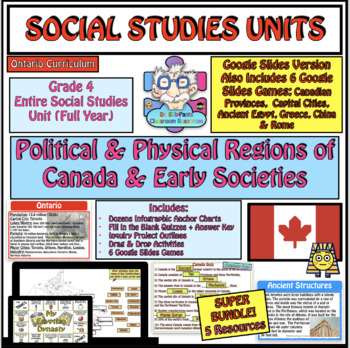 Preview of Grade 4 Social Studies Unit Full Year: Early Societies & Pol. & Physical Canada