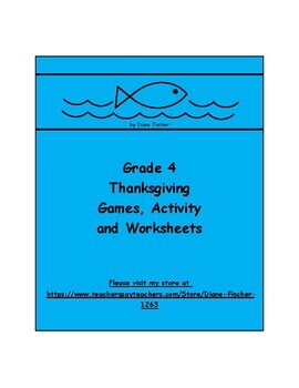 Preview of Grade 4 Thanksgiving - Games, Activity and Worksheets