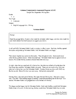 Preview of Grade 4_Velveteen Rabbit_Narrative_ACAP Text-Dependent Writing Prompt _4N.15