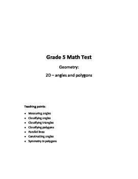 Preview of Grade 5 - 2D Geometry (angles and polygons) Test