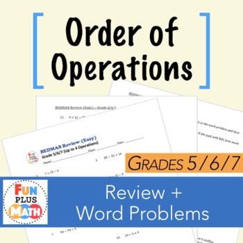 Preview of Grade 5/6/7 BEDMAS Review Worksheet - Easy (Editable)