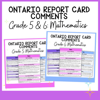 Preview of Grade 5 & 6 Math Report Card Comments Guide - Ontario Curriculum
