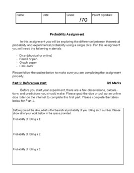 Preview of Grade 5/6 Probability Assignment