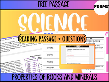Preview of Grade 5-6 Science Passage 37: Properties of Rocks and Minerals (Google Forms)