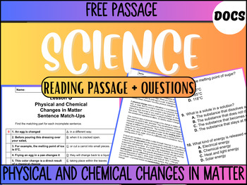 Preview of Grade 5-6 Science Reading 3: Physical and Chemical Changes in Matter Google Docs