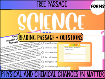 Preview of Grade 5-6 Science Reading 3 Physical and Chemical Changes in Matter Google Forms