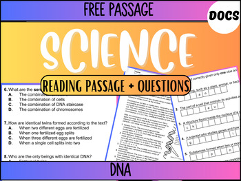 Preview of Grade 5-6 Science Reading Passage 21: DNA (Google Docs)