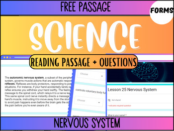 Preview of Grade 5-6 Science Reading Passage 25: Nervous System (Google Forms)