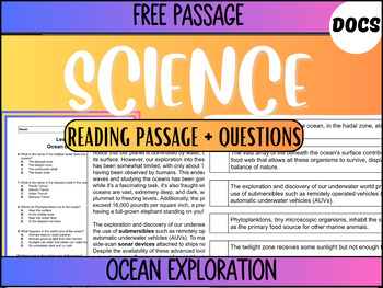 Preview of Grade 5-6 Science Reading Passage 40: Ocean Exploration (Google Docs)