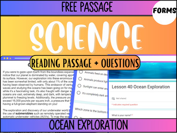 Preview of Grade 5-6 Science Reading Passage 40: Ocean Exploration (Google Forms)