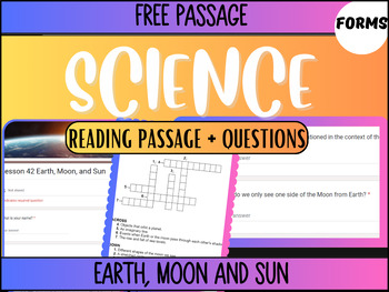 Preview of Grade 5-6 Science Reading Passage 42: Earth Moon and Sun (Google Forms)