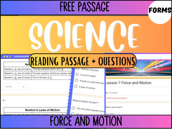 Preview of Grade 5-6 Science Reading Passage 7: Force and Motion (Google Forms)