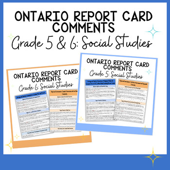 Preview of Grade 5 & 6 Social Studies Report Card Comments Guide - Ontario Curriculum