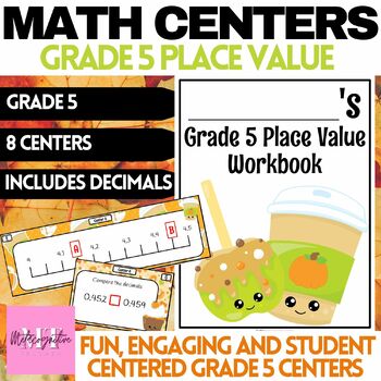 Preview of Grade 5 Autumn Theme Place Value Math Centers Including Decimals - Review 5.NBT