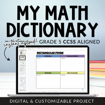 Preview of Grade 5 CCSS Math Dictionary Digital Resource Year-Long Math Vocabulary Project