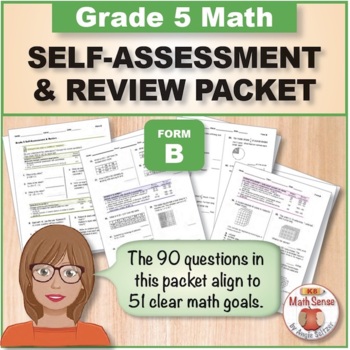 Preview of Grade 5 Form B Math Self-Assessment Packet - 90 Questions { Print & Digital }