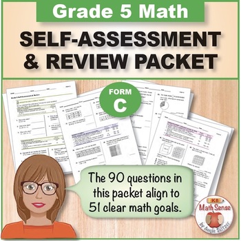 Preview of Grade 5 Form C Math Self-Assessment Packet - 90 Questions { Print & Digital }