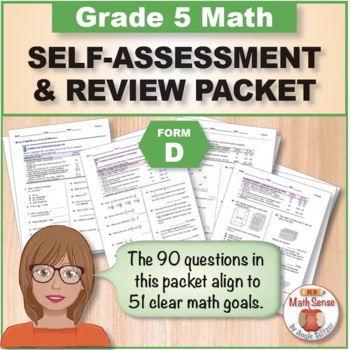 Preview of Grade 5 Form D Math Self-Assessment Packet - 90 Questions { Print & Digital }