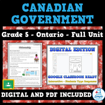 Preview of Ontario Grade 5 Social Studies - Canadian Government - GOOGLE/PDF