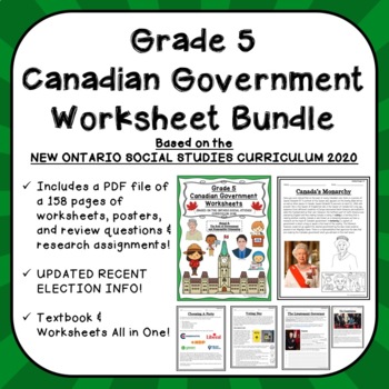 Preview of Grade 5 Canadian Government MEGA Worksheet Bundle ONTARIO S.S. CURRICULUM 2018