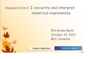Preview of Grade 5 Common Core Numerical Expressions SMARTboard lesson
