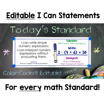 Common Core Standards I Can Statements for 5th Grade Math - Half Page