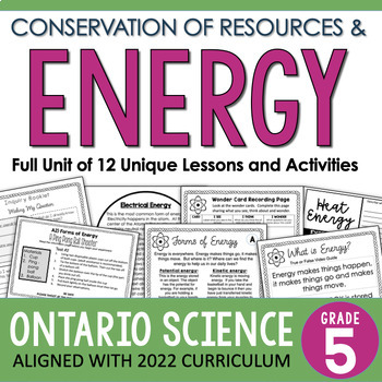 Preview of Grade 5 ONTARIO Science Unit - Conservation of Energy - Earth and Space Systems